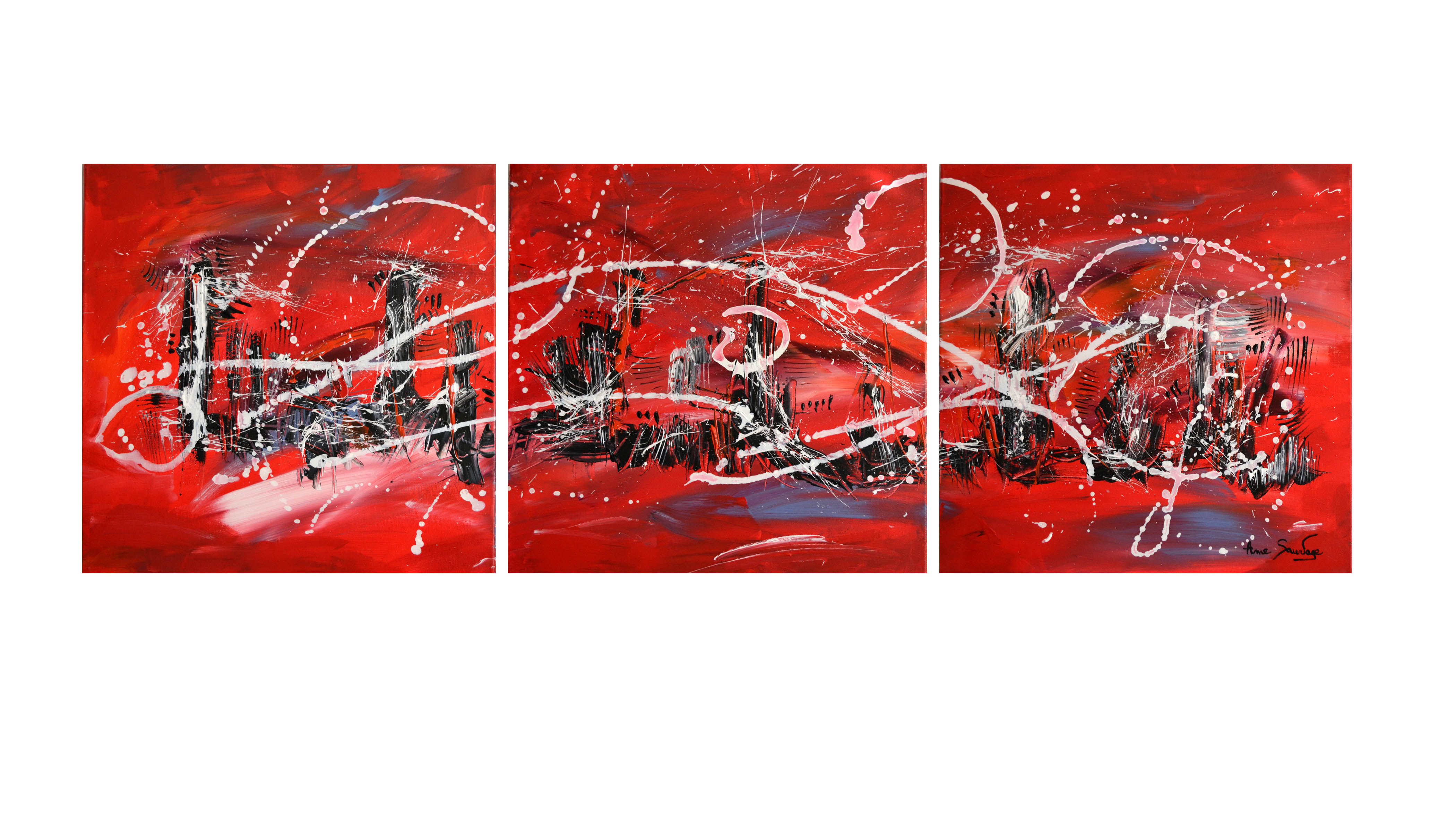 tableau rouge triptyque